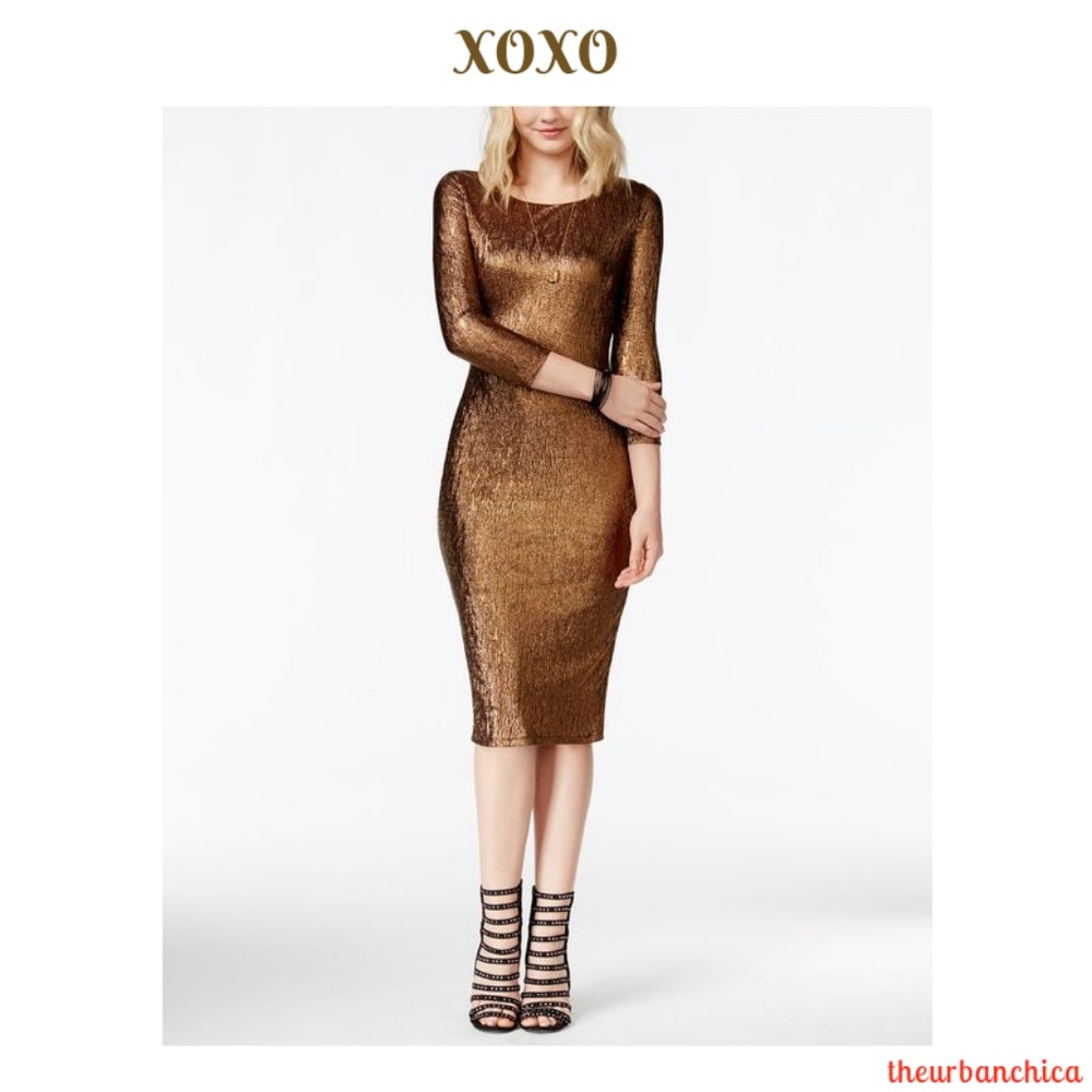 XOXO Metallic Bronze Body Con Cocktail Dress